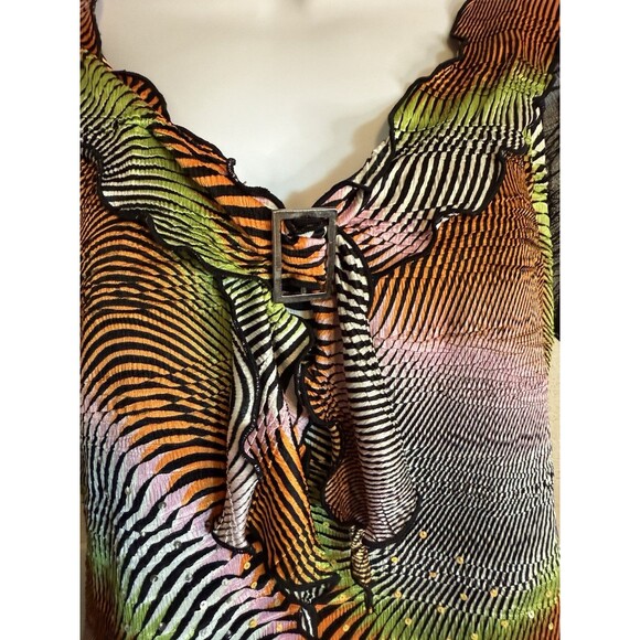 Womens Vibrant Shimmery Sequins V neck  Stretchy Top  S/M - Picture 2 of 5